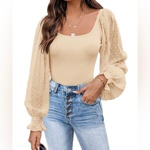 Mesh Puff long sleeve bodysuit - Small - Cream
